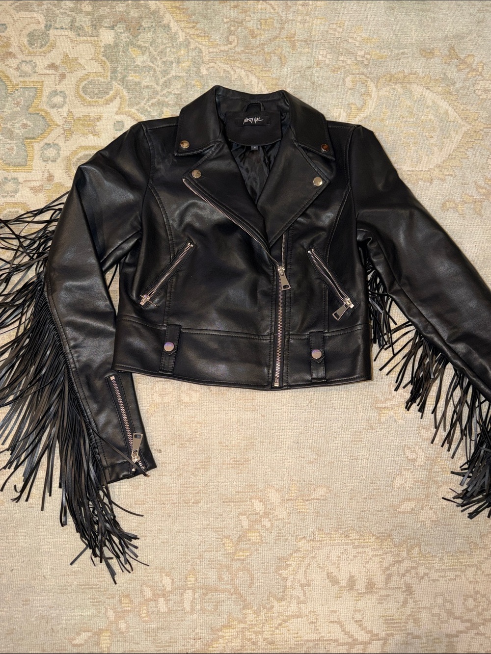Nasty Gal Black Fringe Leather Moto Jacket